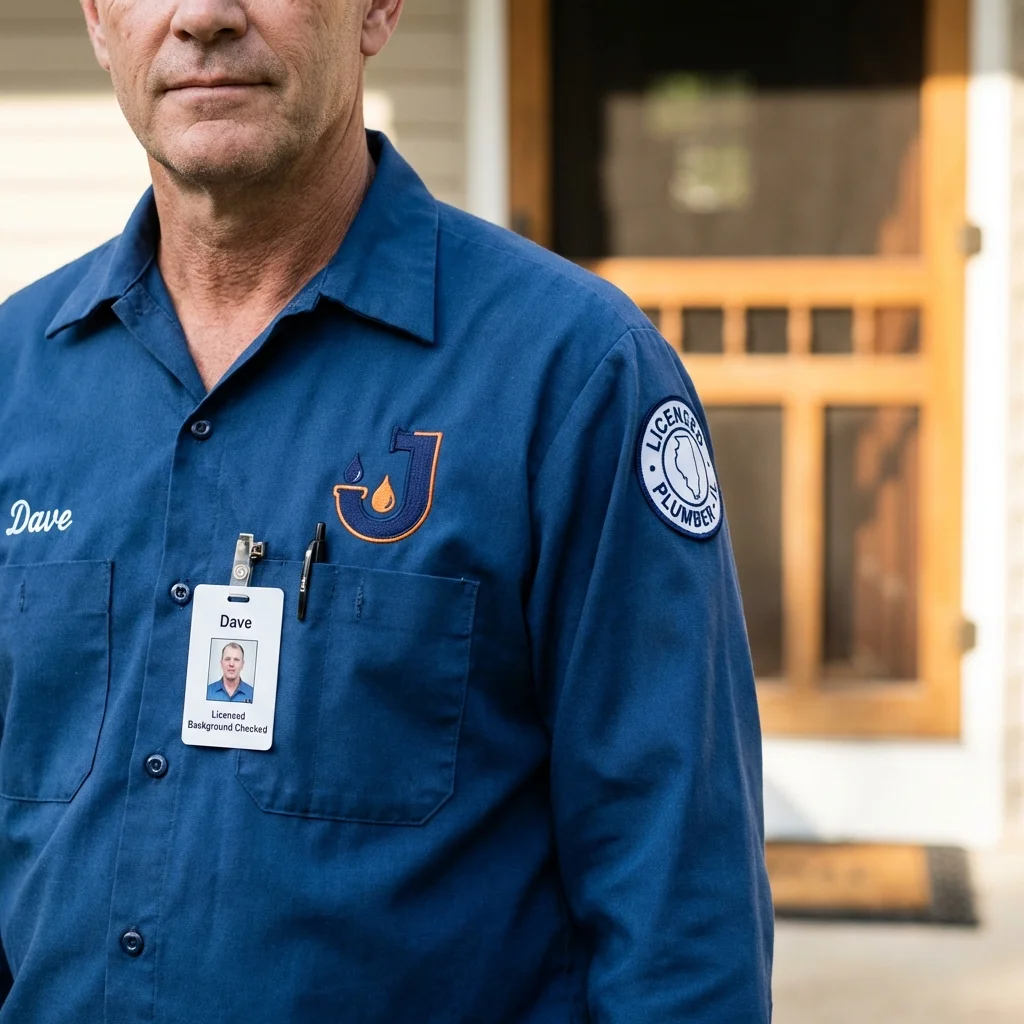 Licensed plumber showing ID badge in Jerseyville, IL