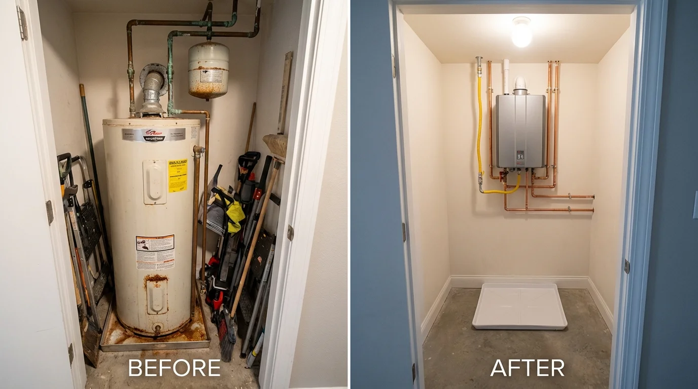 Tank water heater versus wall-mounted tankless unit comparison for Jerseyville, IL homeowners
